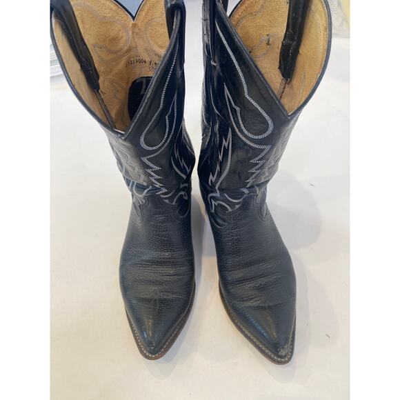 Tony Lama Black w/ White Stitched Cowboy Boots EUC Sz 9 Men’s Leather - Picture 9 of 13
